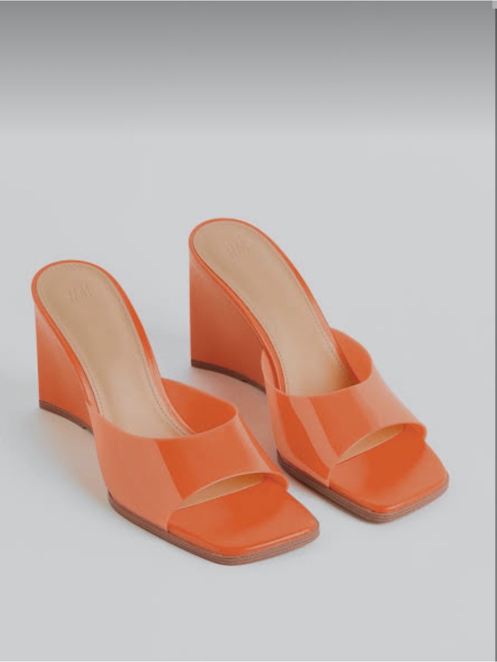 H&M Orange Square Toe Wedge Mules Sandals 9 NWT